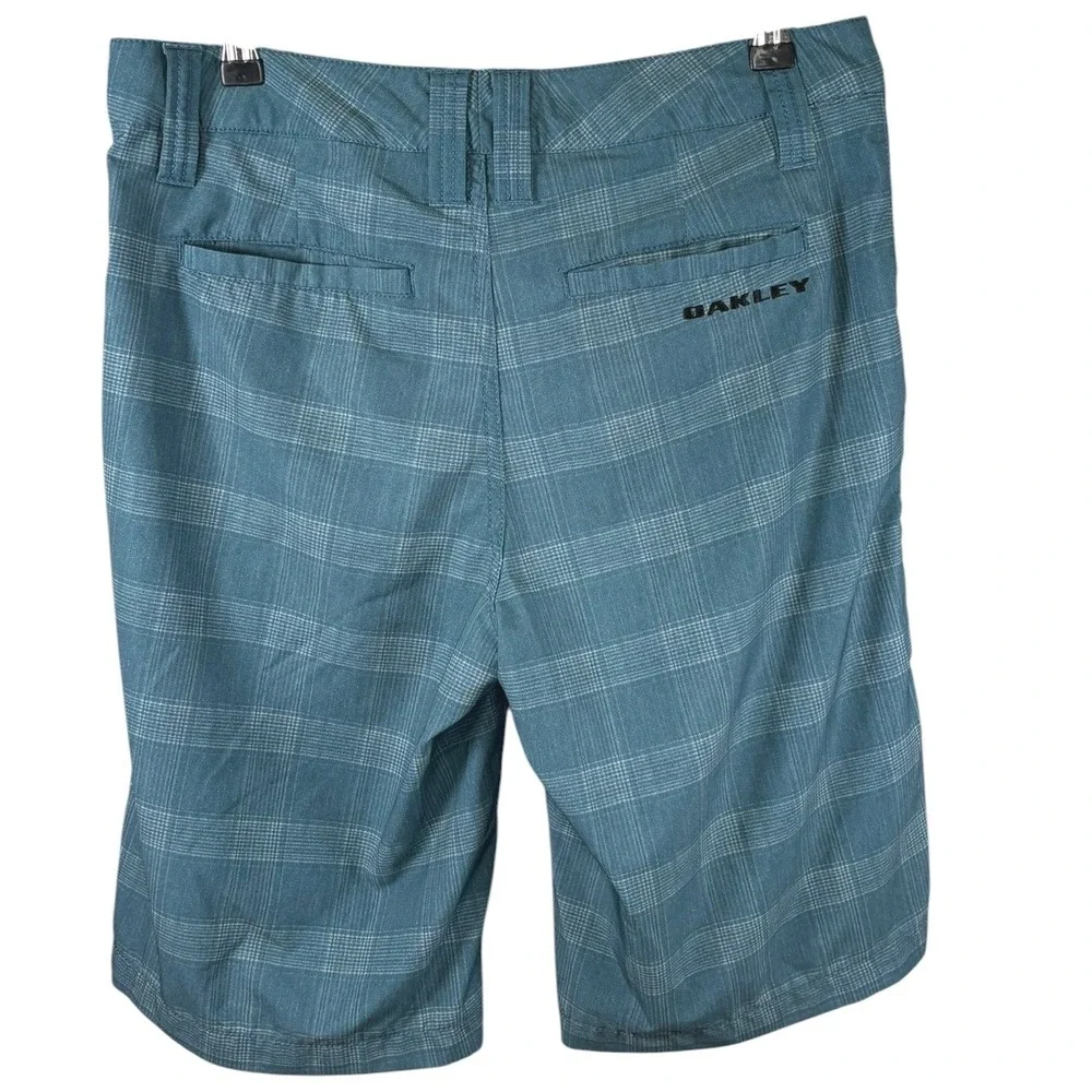 Oakley Mens Teal Blue Plaid‎ Board Shorts Hybrid Stretch Size 31